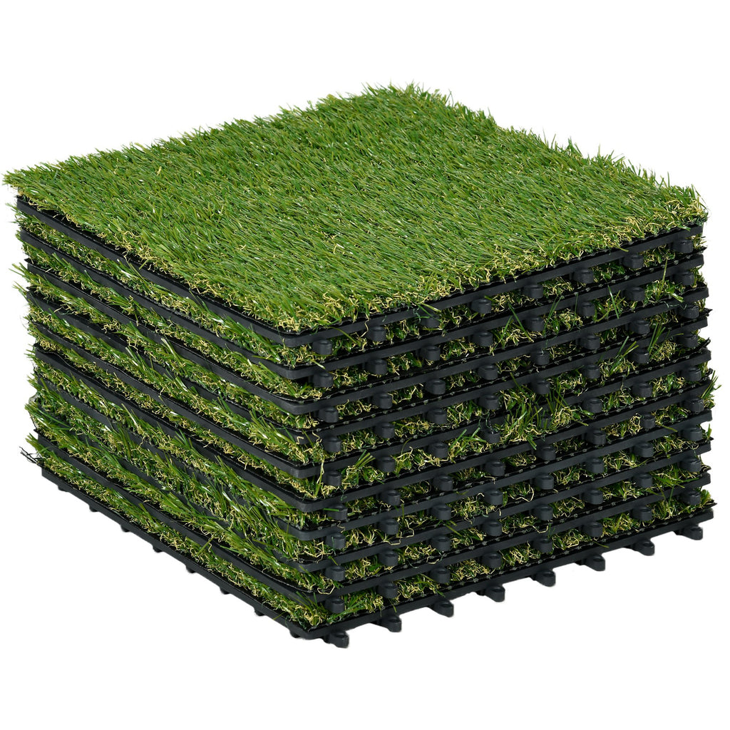 DodiOnline 10 PCs 30 x 30cm Artificial Grass Turf, 25mm Pile Height Grass Carpet Fake Grass Mat UV Resistance for Outdoor