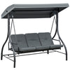 DodiOnline 3 Seater Canopy Swing Chair, 2 in 1 Garden Swing Seat Bed, with Adjustable Canopy and Metal Frame, Dark Grey