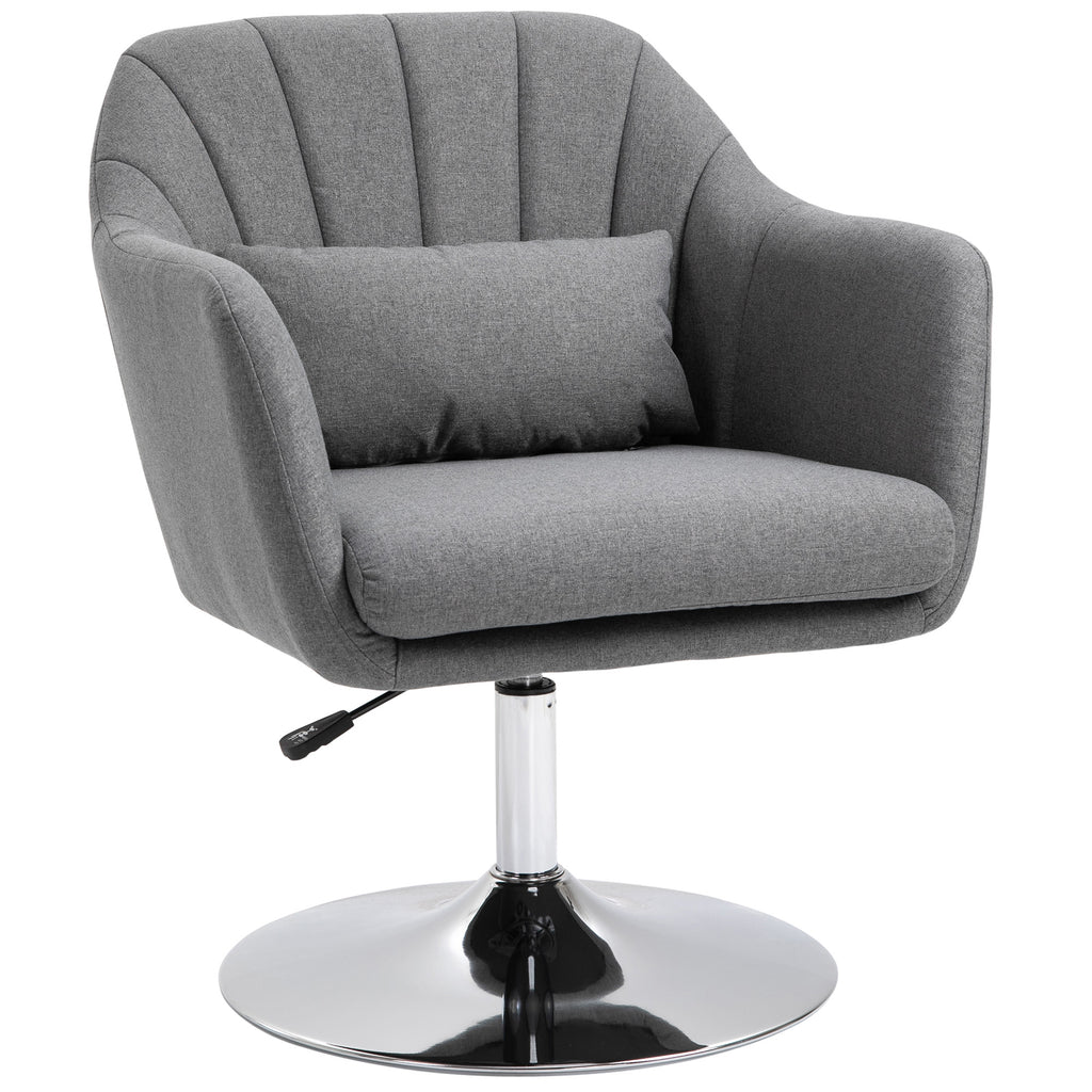 DodiOnline Swivel Linen Fabric Accent Chair for Living Room Contemporary Vanity Armchair with Adjustable Height Thick Cushion Lumbar Support Armrest for Bedroom Office Dark Grey
