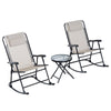 DodiOnline 3 Piece Outdoor Rocking Set with 2 Folding Chairs and 1 Tempered Glass Table, Patio Bistro Set for Garden, Deck, Beige