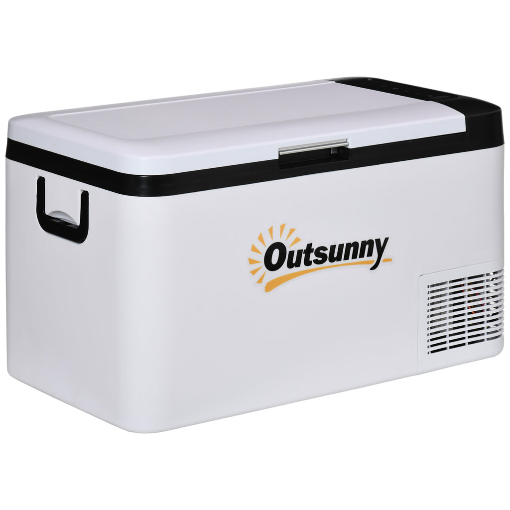 DodiOnline 12V Car Refrigerator w/ LED Light & Foldable Handles, 25L Portable Compressor Cooler, Fridge Freezer with 12/24V DC and 110-240V AC for Campervan RV Boat Travel
