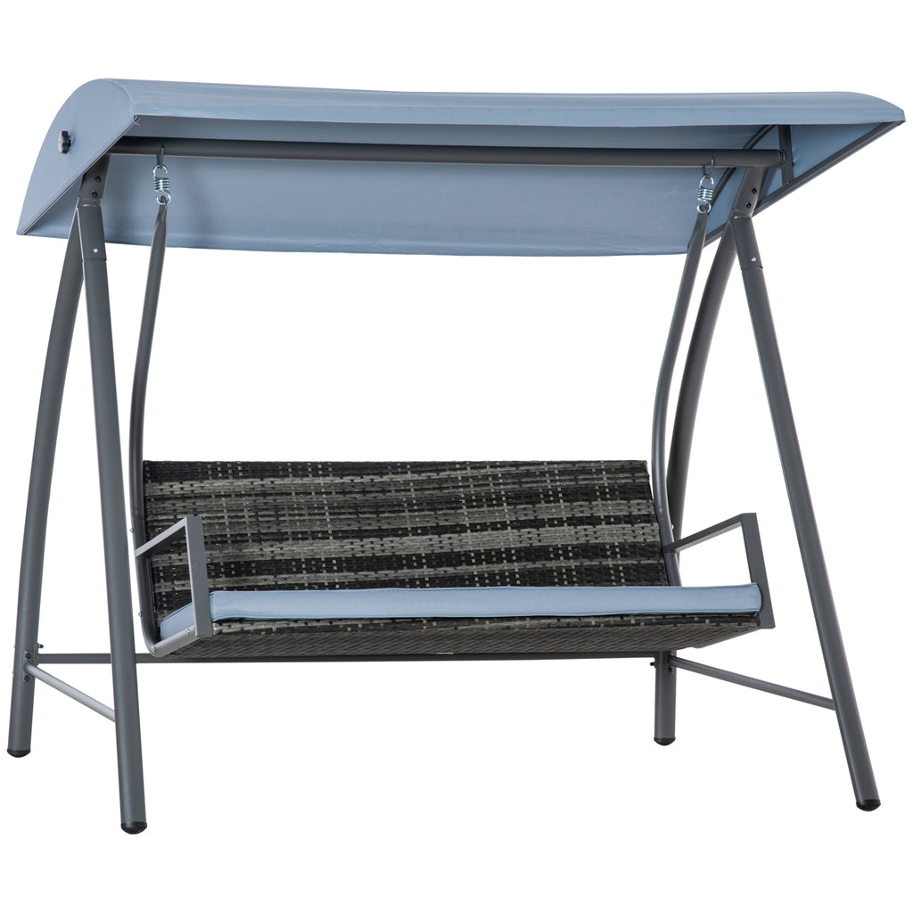 DodiOnline 2-3 Seater Outdoor Garden Rattan Swing Chair with Adjustable Canopy Removable Cushion Hammock Seater Bench Bed Lounger, Mixed Grey