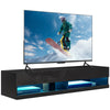 DodiOnline Floating TV Unit, Wall Mounted TV Cabinet for TVs up to 65", High Gloss Media Wall Unit with LED Lights, Storage Shelves for Living Entertainment Room, Black