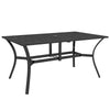 DodiOnline Rectangle Garden Dining Table with Parasol Hole, Patio Table with Steel Frame and Slat Tabletop, 150cm x 90cm, Black