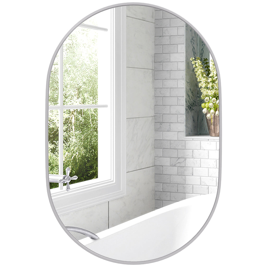 DodiOnline 60cm Aluminium Frame Round Bathroom Mirror - Silver Tone