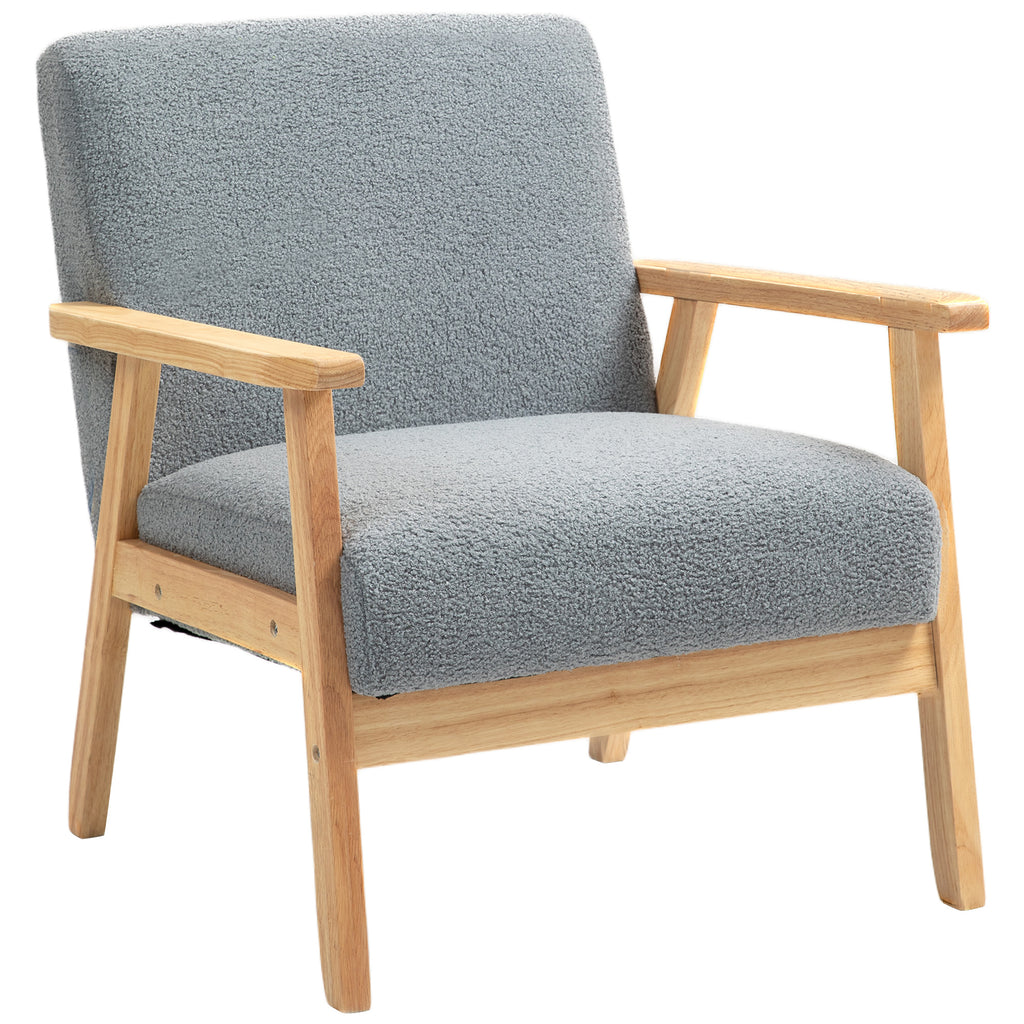 DodiOnline Accent Chair Wood Frame with Thick Cashmere Cushions Wide Seat Armchair Home Furniture Bedroom Office Grey