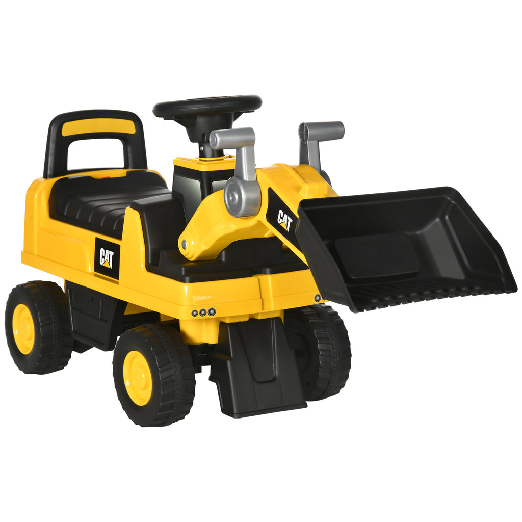 DodiOnline CAT Licensed Kids Construction Ride-On Toddler Digger Excavator Foot-To-Floor Ride-On Toy w/ Manual Shovel, Horn, Hidden Storage, for Ages 1.5-3 Years