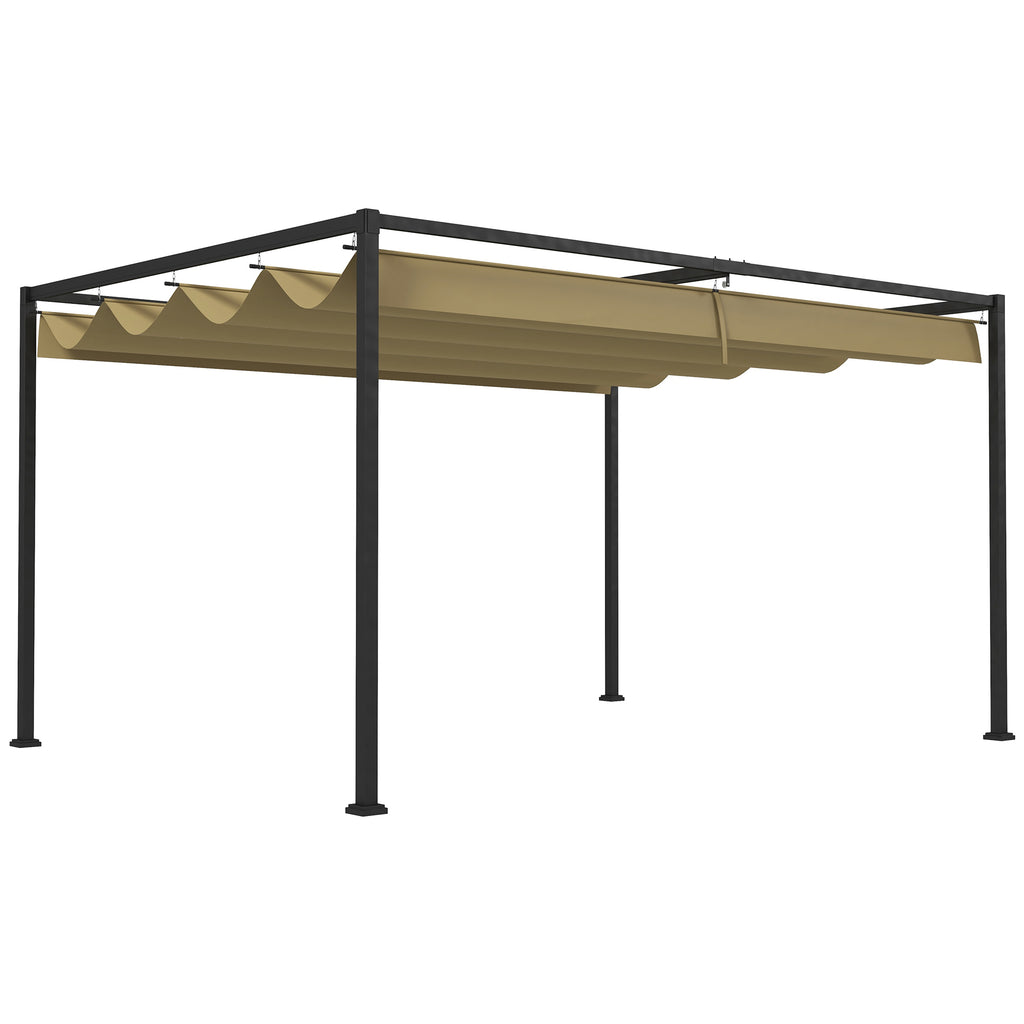 DodiOnline 4 x 3(m) Metal Pergola with Retractable Roof, Garden Gazebo Canopy Shelter for Outdoor, Patio, Khaki