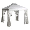 DodiOnline 3(m) x 3(m)  Double Roof Outdoor Garden Gazebo Canopy Shelter with Netting, Solid Steel Frame, Light Grey