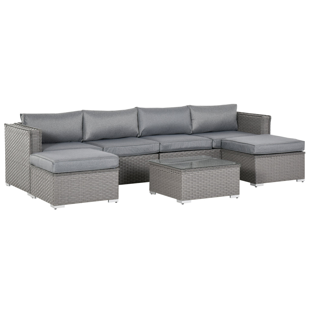 DodiOnline 5 PCs PE Rattan Wicker Corner Sofa Set Bonzer Outdoor Conservatory Furniture Lawn Patio Tea Table Footstool w/ Cushion - Grey