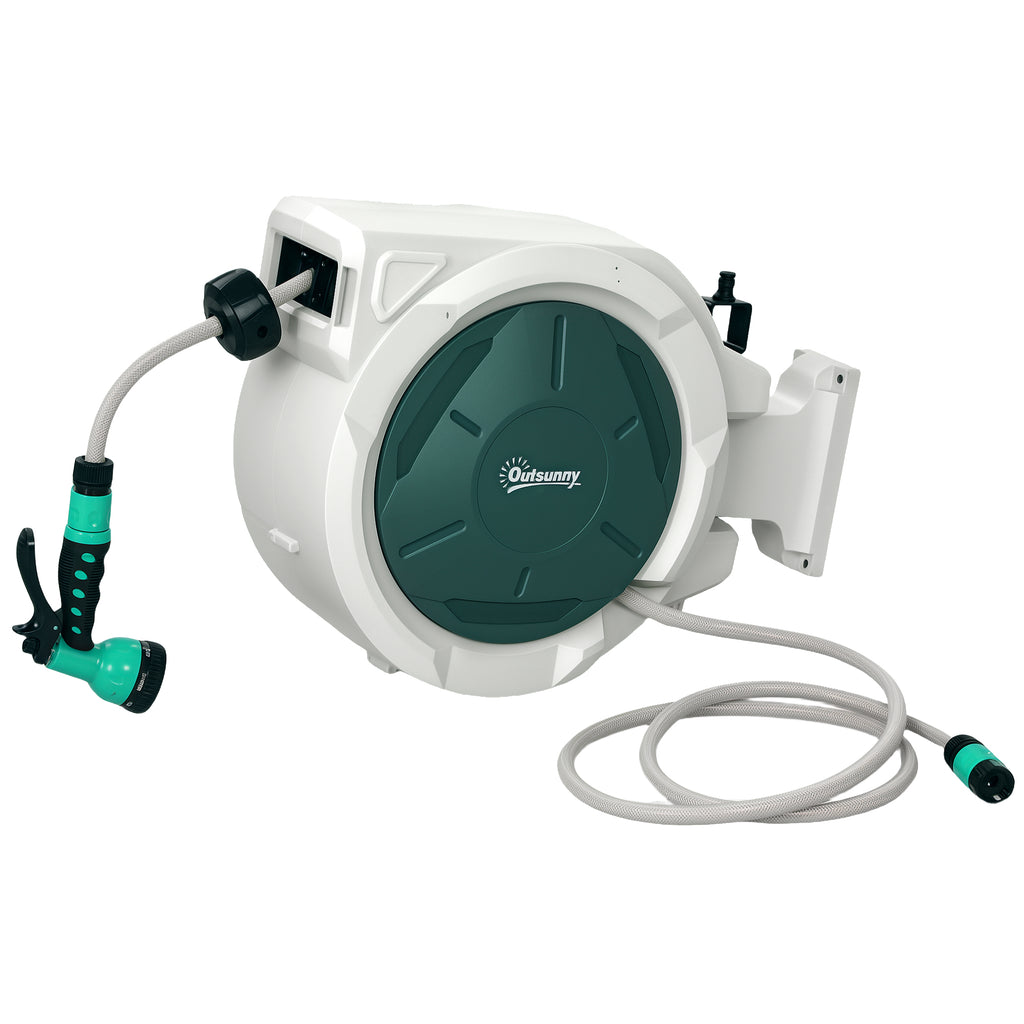 DodiOnline Retractable Hose Reel Wall Mounted, 30+2m Garden Hose Pipe Reel with Lock, Auto Rewind, 7 in 1 Spray Nozzle, Includes Wall Fixings, 180° Swivel, Outdoor Watering, Grey