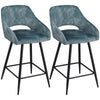 DodiOnline Bar Stools Set of 2, Velvet-Touch Fabric Counter Height Bar Chairs, Kitchen Stools with Steel Legs for Dining Area, Kitchen Island Barstools, Blue