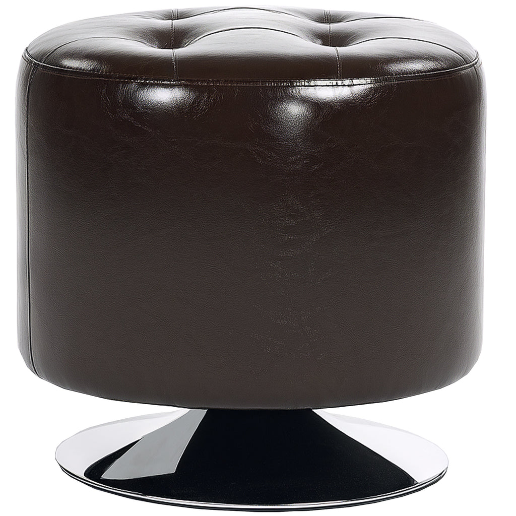 DodiOnline 360° Swivel Foot Stool Round PU Footstool with Thick Sponge Padding and Solid Steel Base, Brown