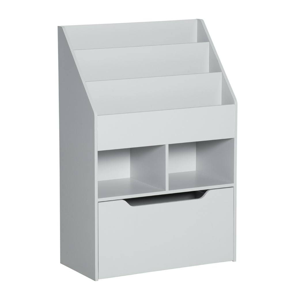 DodiOnline Kids Bookshelf, Toy Organiser, with Storage Drawer, Wheels - Grey