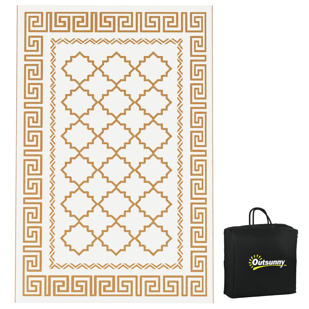DodiOnline Plastic Straw Reversible RV Outdoor Rug with Carry Bag, 182 x 274cm, Brown and Cream