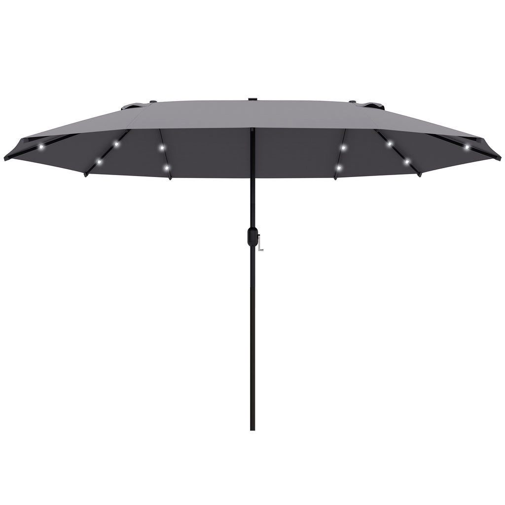 DodiOnline 4.4m Double-Sided Sun Umbrella Patio Parasol LED Solar Lights Dark Grey
