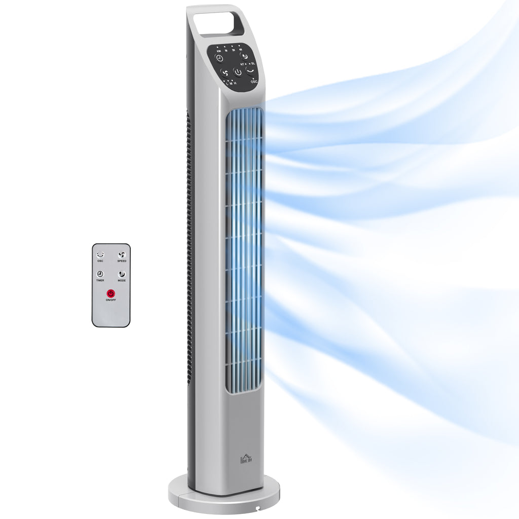 DodiOnline 31" Oscillating Tower Fan with Remote Control, 4H Timer, 3 Speed 3 Modes, Quiet Electric Floor Standing Fan for Home Bedroom Office, Silver