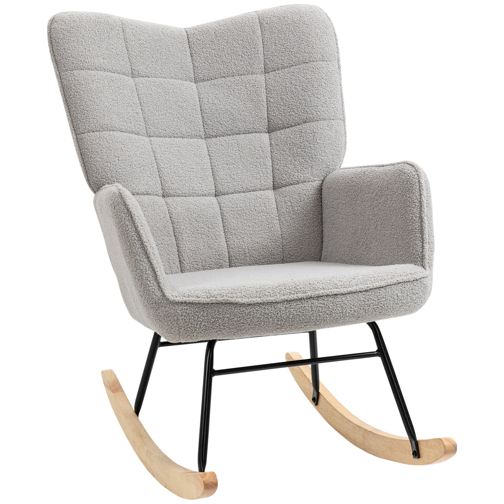 DodiOnline Berber Fleece Nursery Glider Rocker for Nursing, Wingback Rocking Chair for Living Room, Light Grey