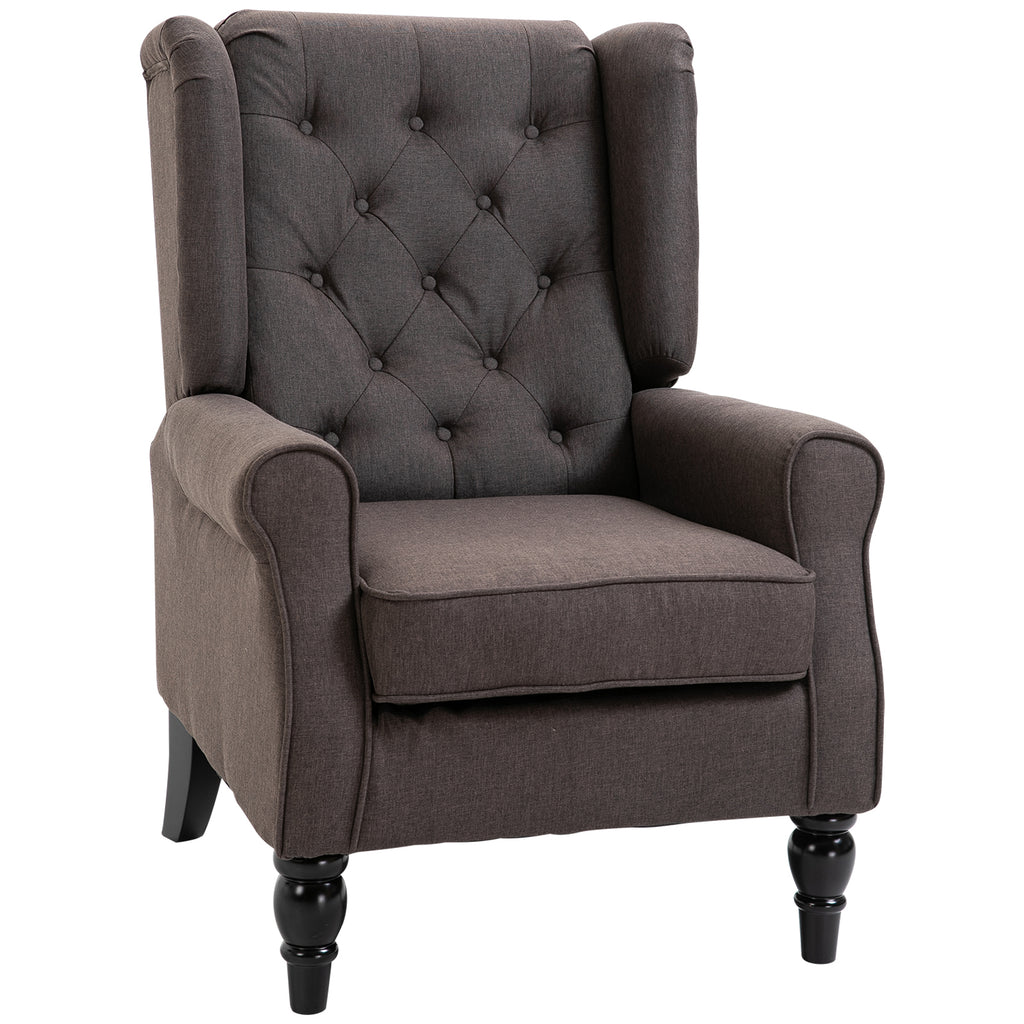 DodiOnline Retro Accent Chair, Wingback Armchair with Wood Frame Button Tufted Design for Living Room Bedroom, Brown