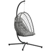 DodiOnline Outdoor PE Rattan Swing Chair with Cushion, Garden Foldable Basket Patio Hanging Egg Chair with Metal Stand, Headrest, for Indoor and Outdoor, Light Grey