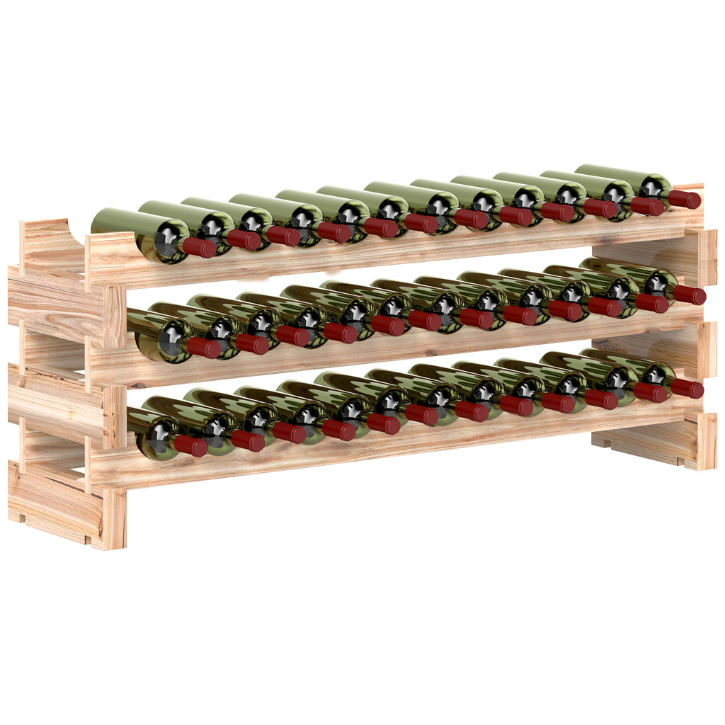 DodiOnline Three-Tier, 36 Bottle Wooden Wine Rack - Natural