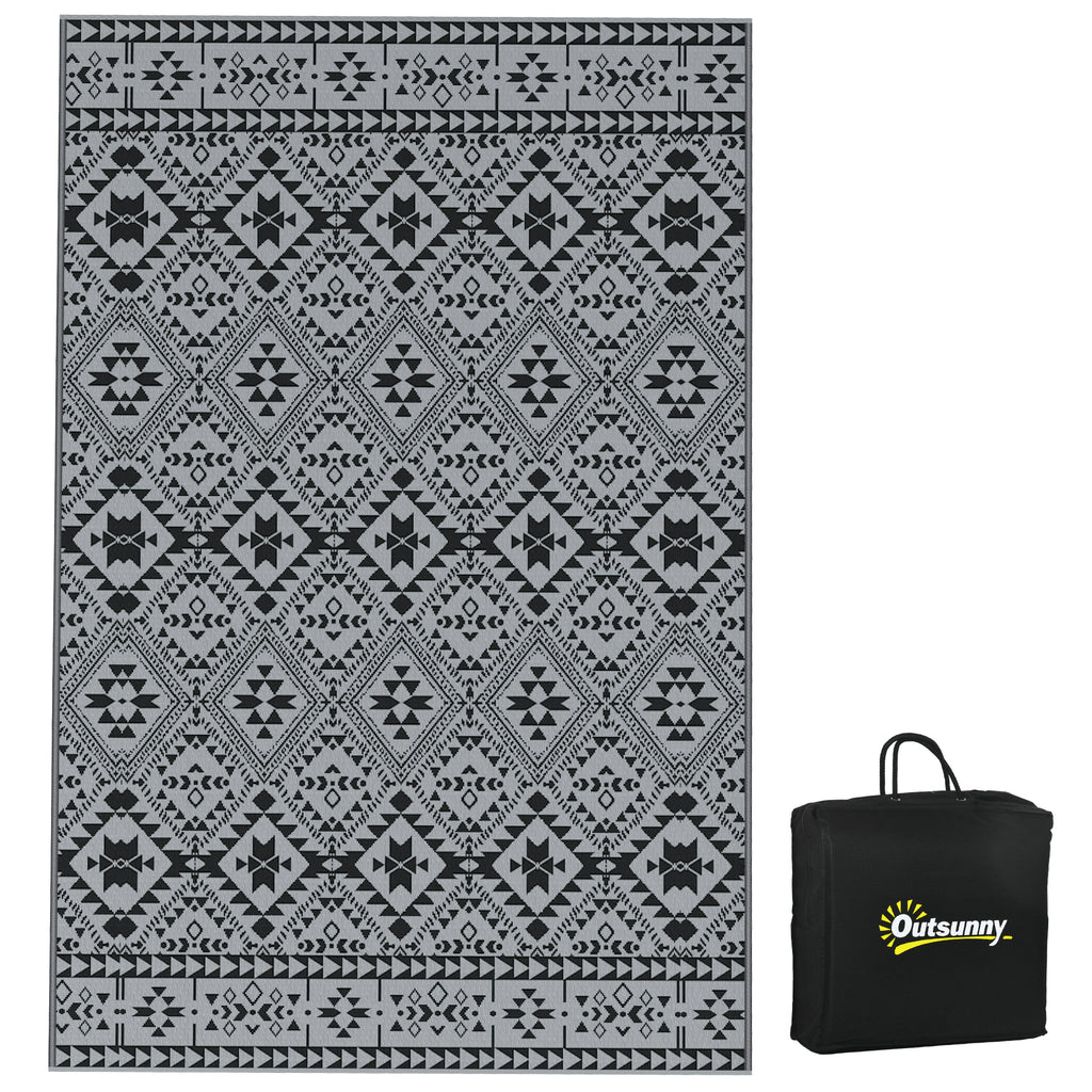 DodiOnline 182 x 274cm Reversible Patterned Outdoor Rug, with Bag - Black/Grey
