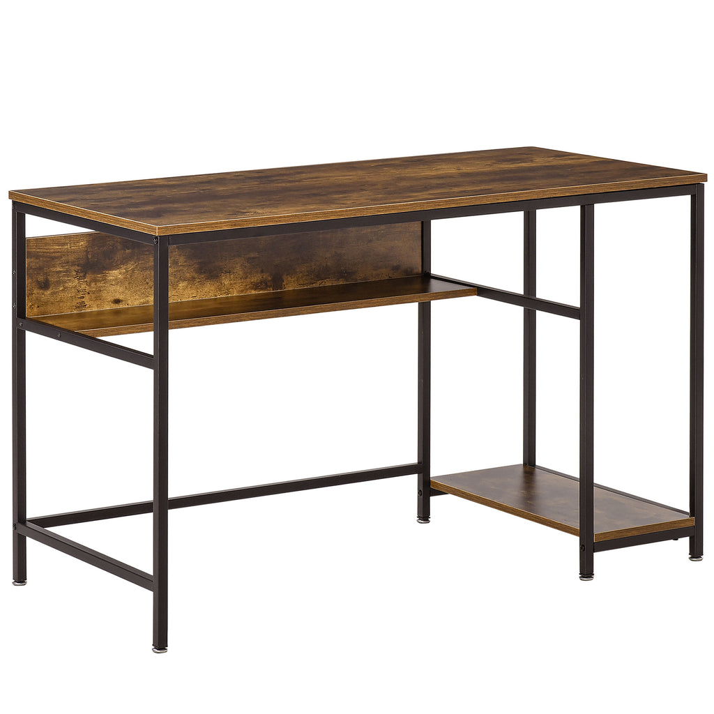 DodiOnline Computer Desk with Storage, 120 x 60cm Home Office Desk with 2 Shelves and Steel Frame, Writing Table for Living Room, Study, Rustic Brown