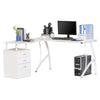DodiOnline L-Shaped Computer Desk Table with Storage Drawer Home Office Corner Industrial Style Workstation for A4 Files 152 x 143.5 x 76cm, White
