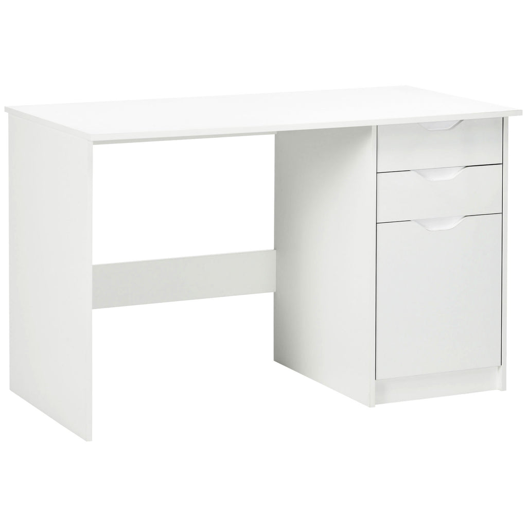 DodiOnline Computer Desk with Drawers, High Gloss Home Office Desk with Storage Cabinet, Study Workstation, 120 x 60cm, White