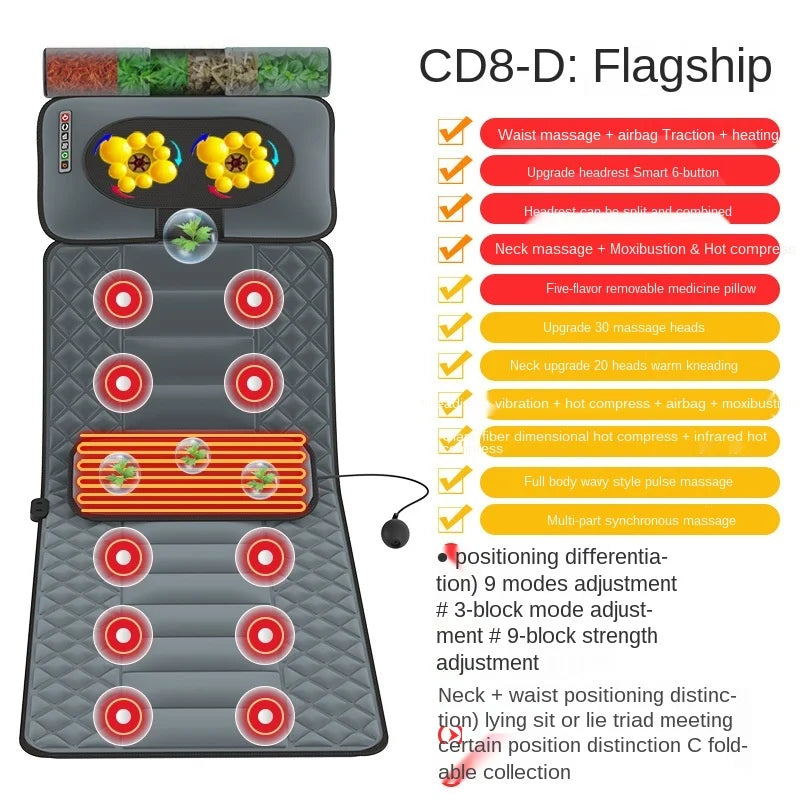 Multifunctional Full Body Massage Mattress New Design Acupressure Back Therapy Conveniently Controlled Wireless Remote for