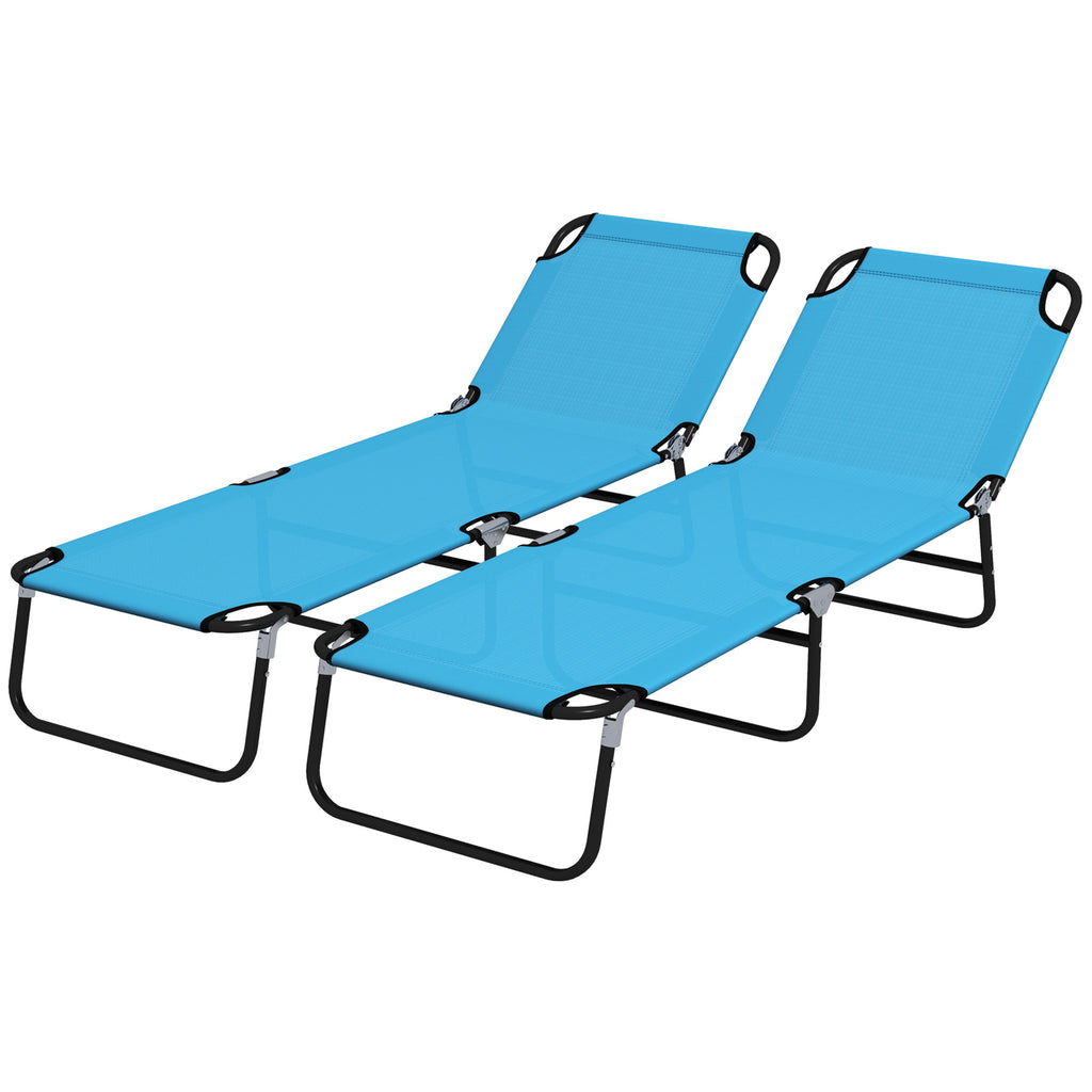 DodiOnline Foldable Sun Lounger Set of 2 with 5-Position Adjustable Backrest, Outdoor Portable Recliner Chaise Lounge Chair with Breathable Mesh Fabric, Sky Blue