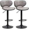 DodiOnline Bar Stool Set of 2 Microfiber Cloth Adjustable Height Armless Chairs with Swivel Seat, Grey