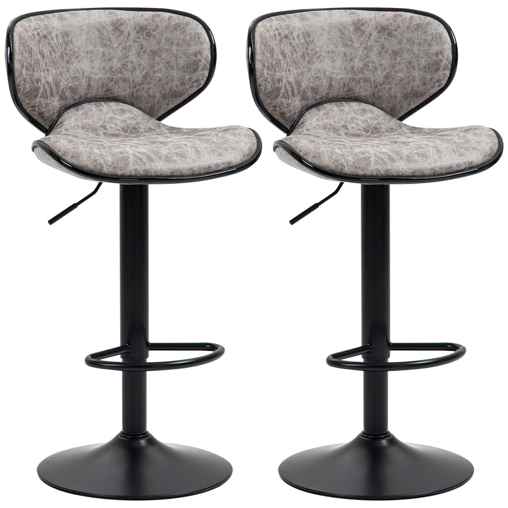 DodiOnline Bar Stool Set of 2 Microfiber Cloth Adjustable Height Armless Chairs with Swivel Seat, Grey