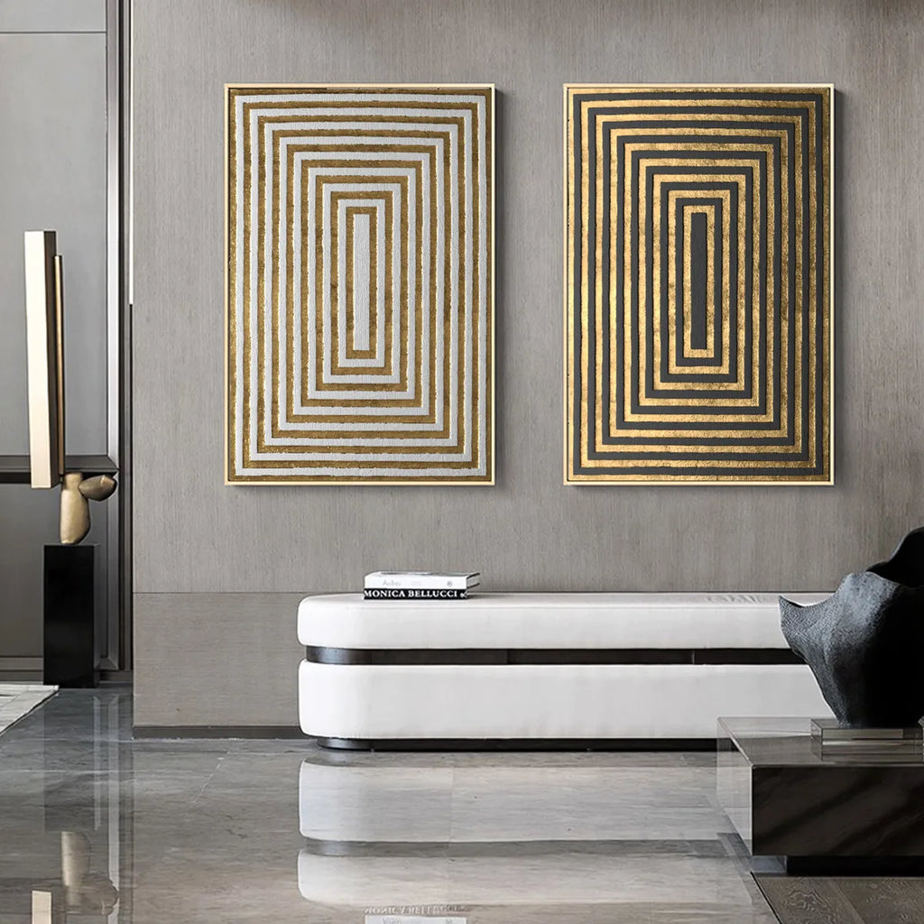 Golden Geometric Circle Canvas Poster Abstract Print Picture Wall Art Home Decor