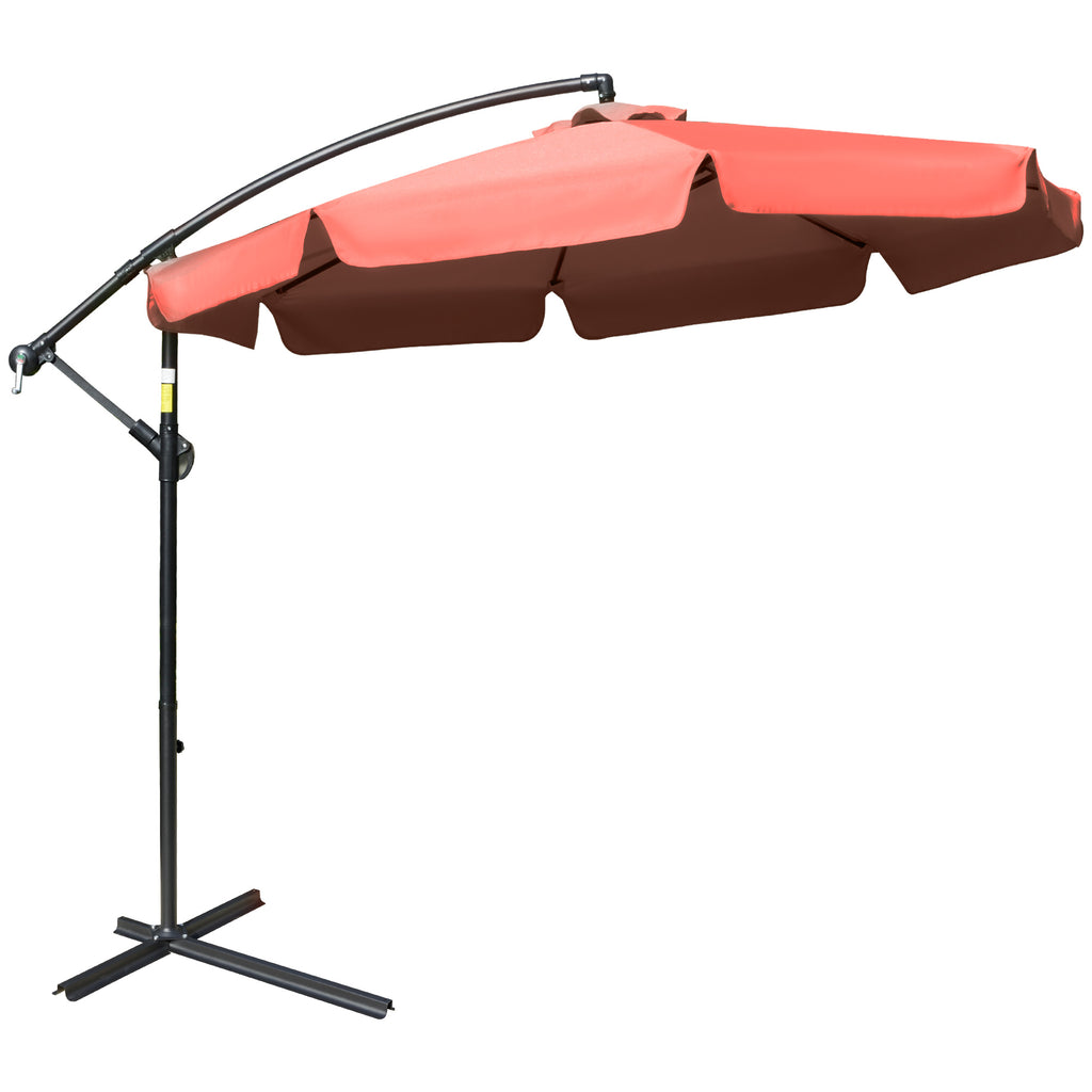 DodiOnline 2.7m Garden Banana Parasol Cantilever Umbrella with Crank Handle and Cross Base for Outdoor, Hanging Sun Shade, Wine Red