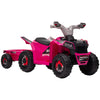 DodiOnline 6V Quad Bike with Back Trailer, Wear-Resistant Wheels, for Ages 18-36 Months, Pink