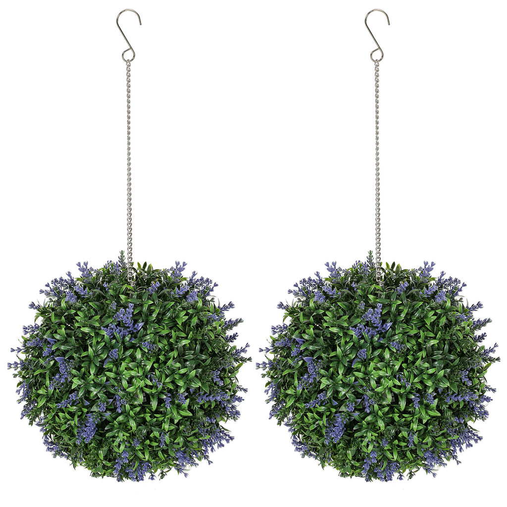 DodiOnline Set of 2 Artificial Plant Topiary Balls, UV-protected Fake Decorative Plants, Faux Plants for Home Indoor Outdoor Decor, 27cm, Purple