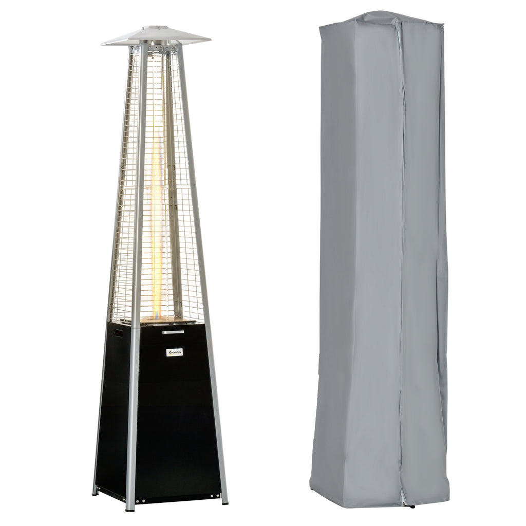 DodiOnline 11.2KW Outdoor Patio Gas Heater Freestanding Pyramid Propane Heater Garden Tower Heater with Wheels, Dust Cover, Regulator and Hose, Black, 50 x 50 x 225cm