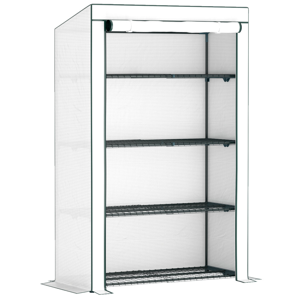 DodiOnline 4 Tier Lean-to Mini Greenhouse with Reinforced PE Cover, Portable Small Greenhouse with Roll-Up Door, Green Hemmed Edging, 110 x 50 x 171cm, Green