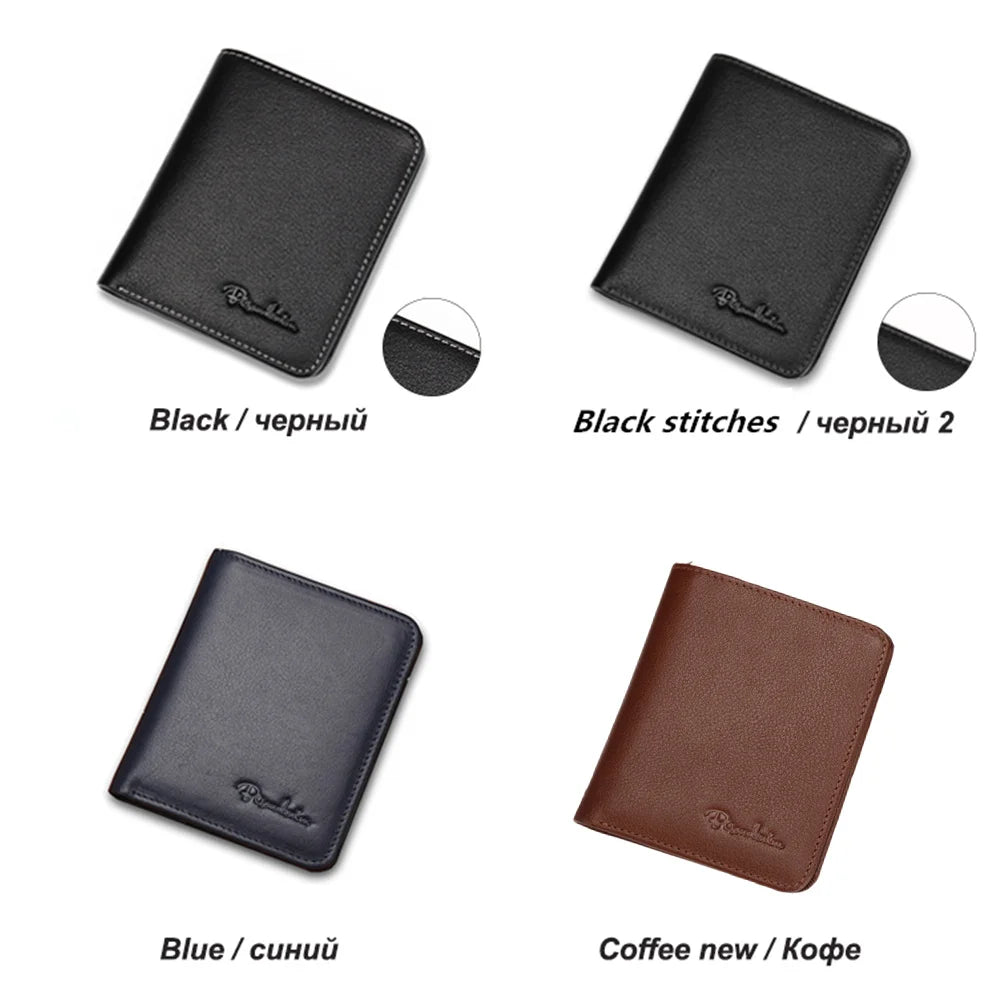 BISON DENIM Black Purse For Men Genuine Leather Men's Wallets Thin Male Wallet Card Holder Cowskin Soft Mini Purses N4429