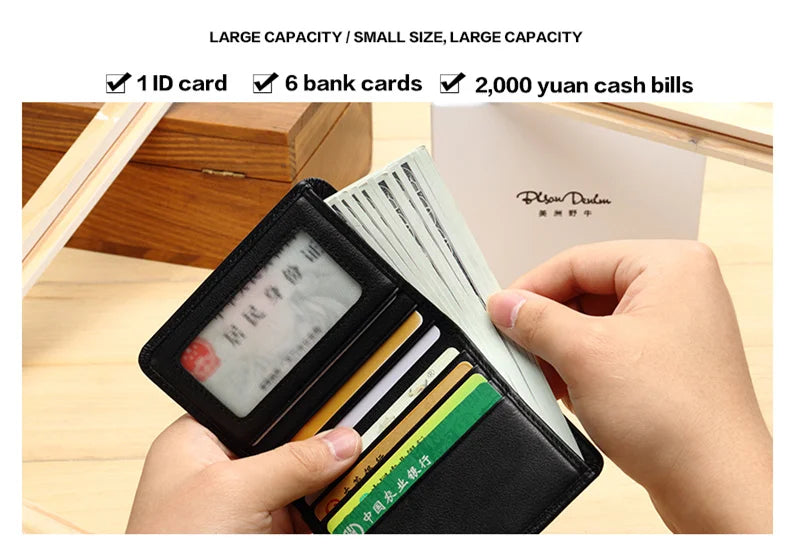 BISON DENIM Black Purse For Men Genuine Leather Men's Wallets Thin Male Wallet Card Holder Cowskin Soft Mini Purses N4429