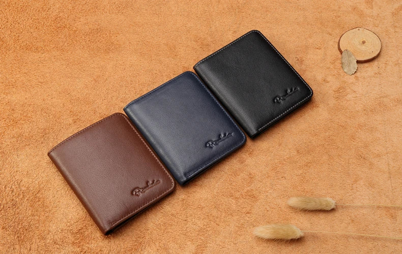 BISON DENIM Black Purse For Men Genuine Leather Men's Wallets Thin Male Wallet Card Holder Cowskin Soft Mini Purses N4429