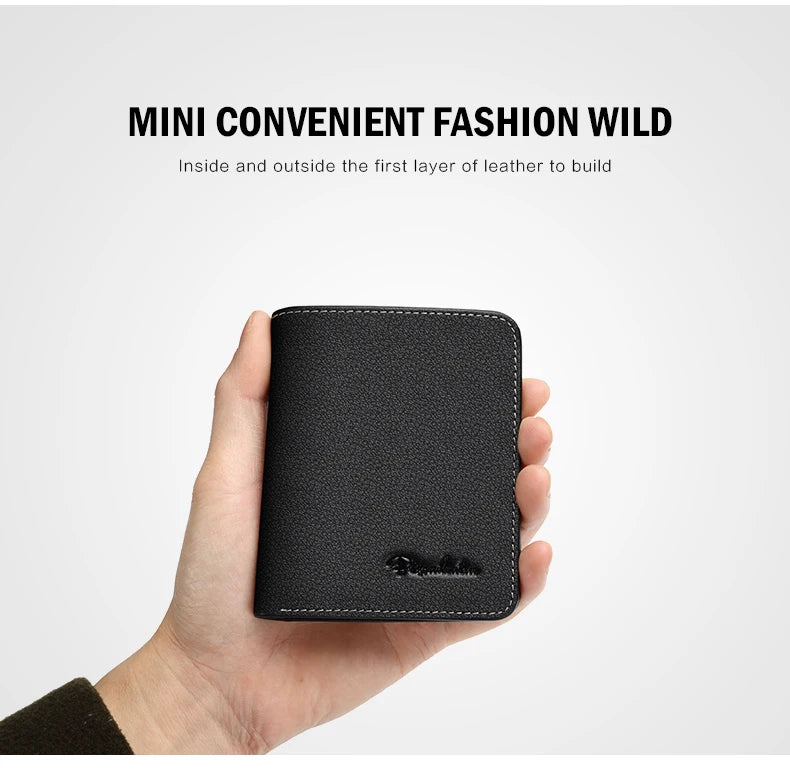 BISON DENIM Black Purse For Men Genuine Leather Men's Wallets Thin Male Wallet Card Holder Cowskin Soft Mini Purses N4429