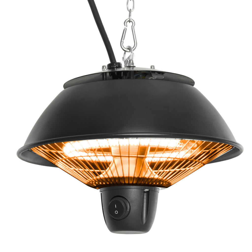 DodiOnline 600W Electric Heater Ceiling Hanging Halogen Light with Adjustable Hook Chain Black Aluminium Frame