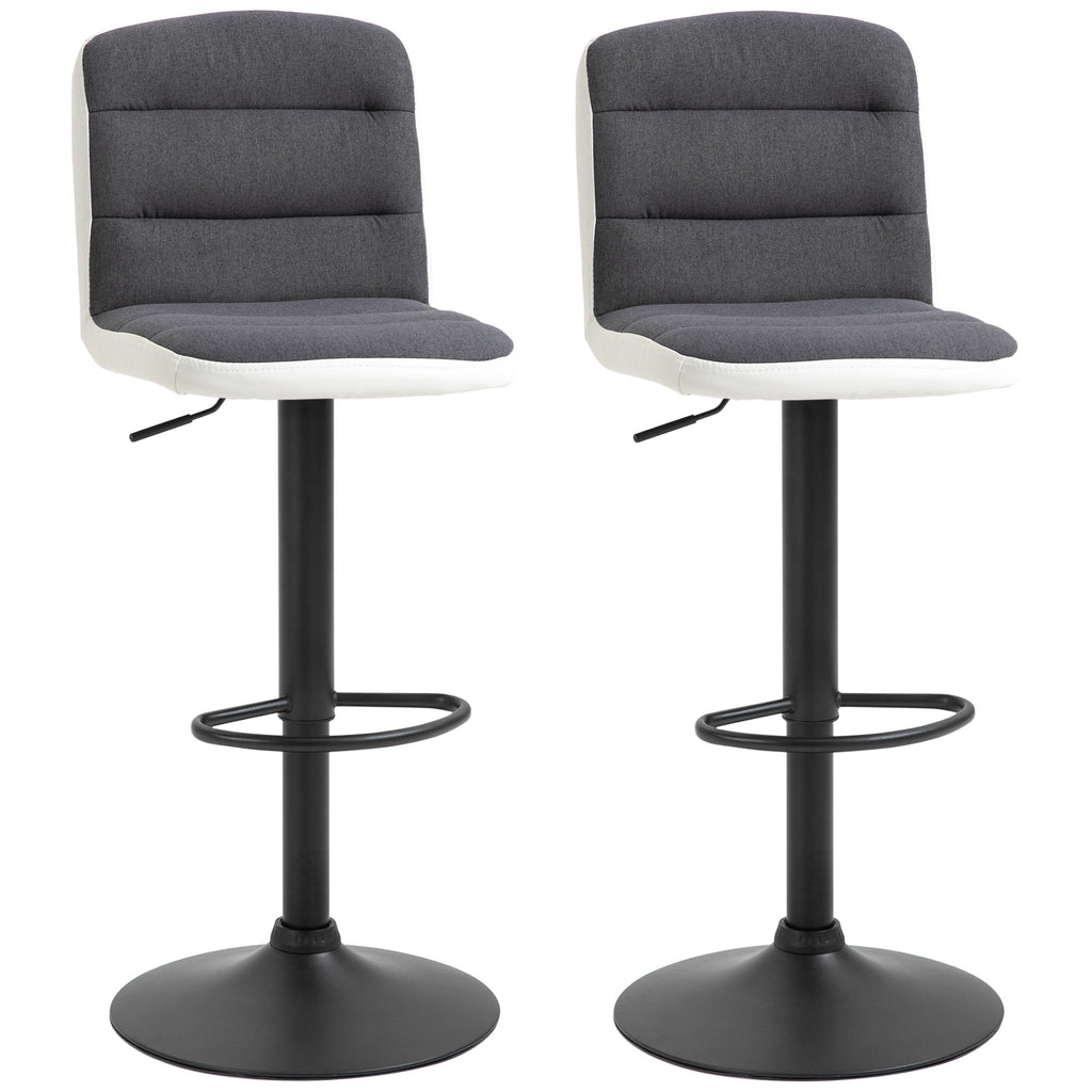 DodiOnline Bar Stools Set of 2, Height Adjustable Bar Chairs in Fabric and Faux Leather, 360° Swivel Kitchen Stool with Backrest and Footrest, Dark Grey