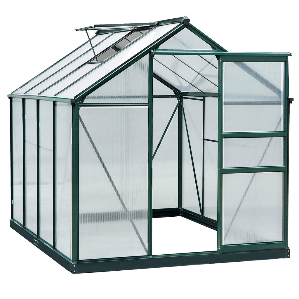 DodiOnline 6 x 8ft Polycarbonate Greenhouse, Large Walk-In Green House with Slide Door and Window, Garden Plants Grow House with Aluminium Frame and Foundation, Dark Green