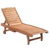 DodiOnline Outdoor Wooden Lounger Chair, Sun Bed with Built-In Table, Adjustable Backrest and Wheels, Red Brown