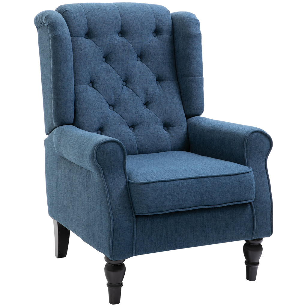 DodiOnline Wingback Accent Chair, Retro Upholstered Button Tufted Occasional Chair for Living Room and Bedroom, Blue