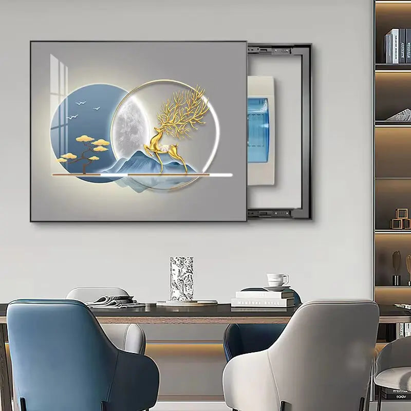 Modern Home Decorative Wall Art Printed Electric Meter Box Crystal Porcelain Painting Advanced Security Canvas Base