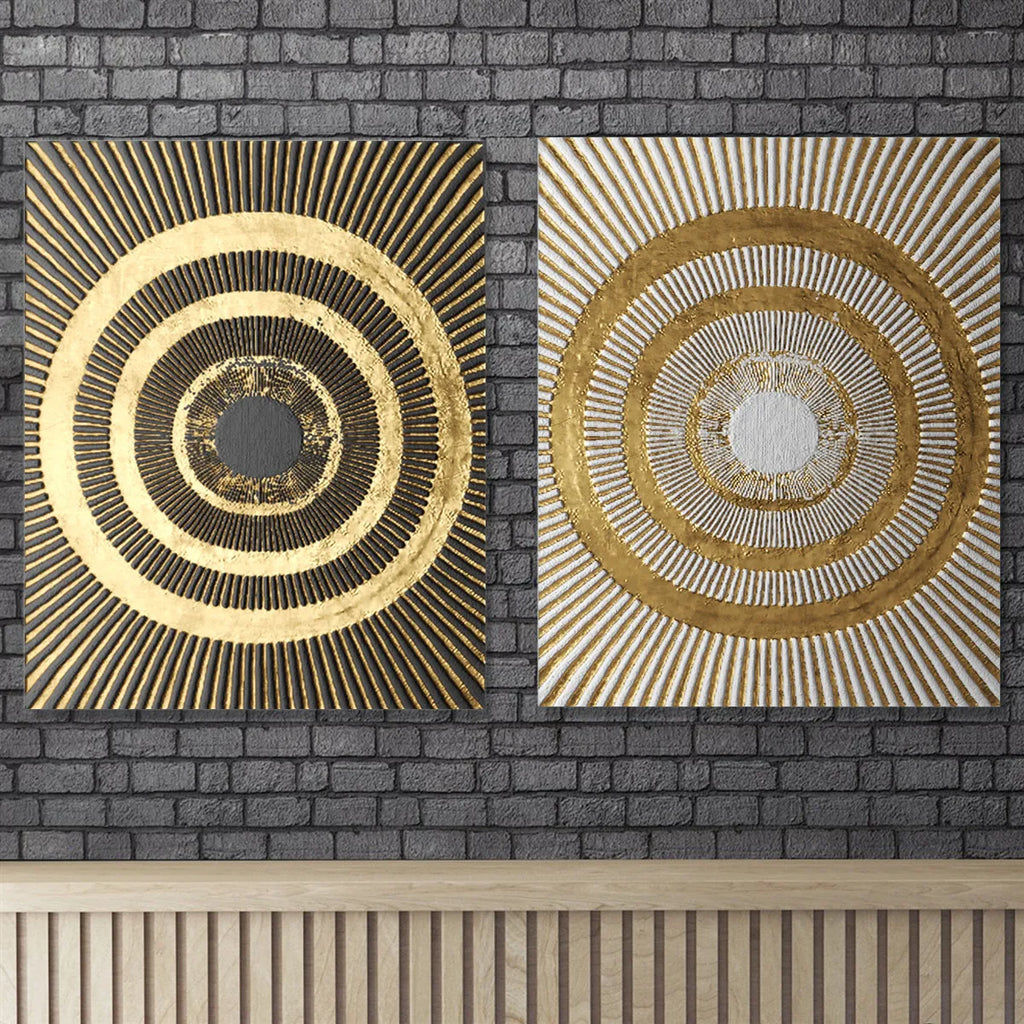 Golden Geometric Circle Canvas Poster Abstract Print Picture Wall Art Home Decor